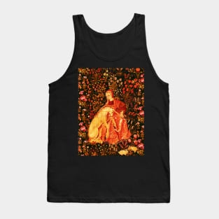 LADY AND UNICORN AMONG FLOWERS ,HARES,Red Brown Green Floral Tank Top